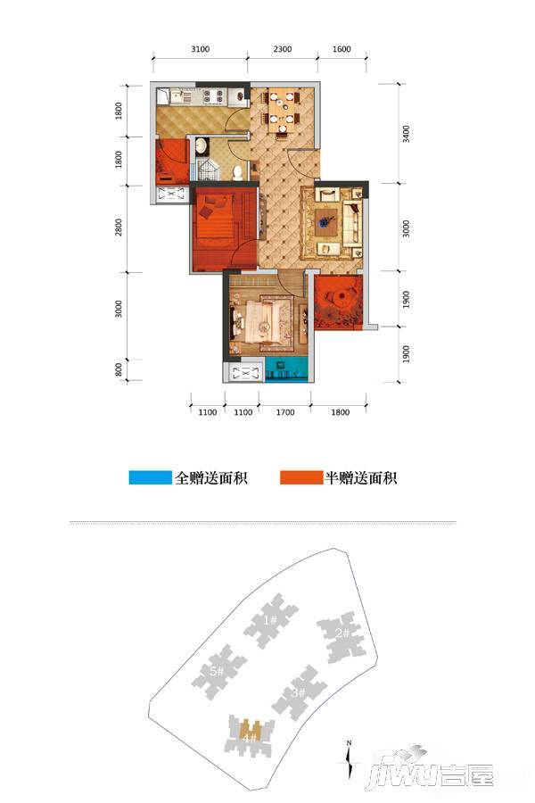 光亮天润城龙凤栖2室2厅1卫户型图