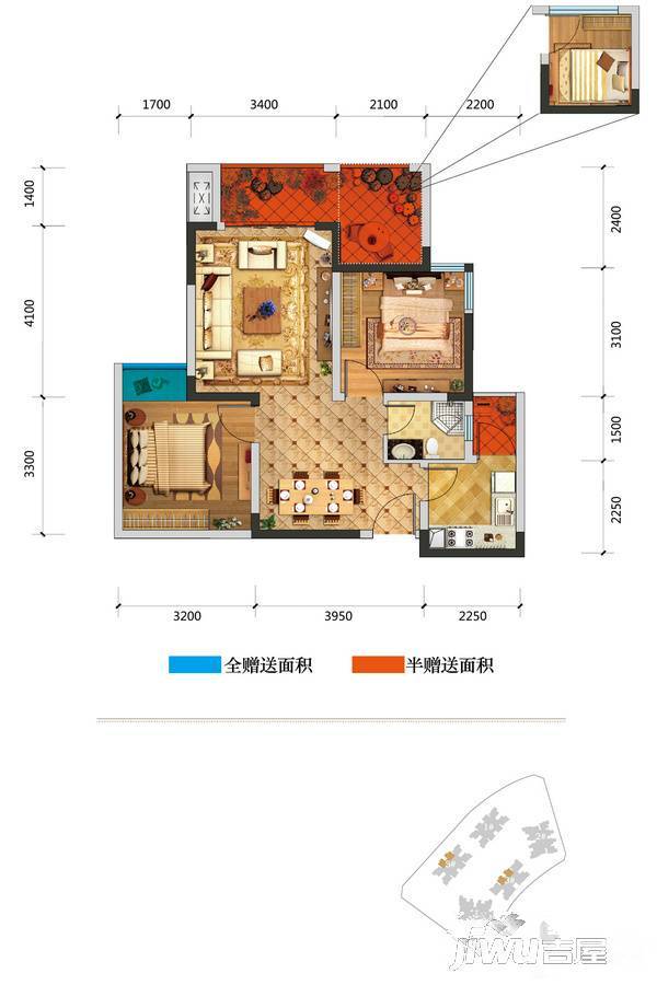 光亮天润城2室2厅1卫74㎡户型图