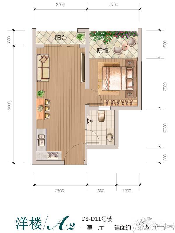 九坝印象1室1厅1卫36.3㎡户型图