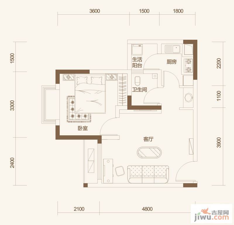 春语江山1室1厅1卫38.1㎡户型图