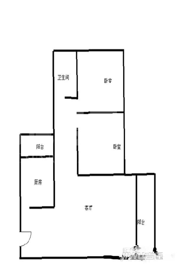 大足香山印象2室2厅1卫76㎡户型图