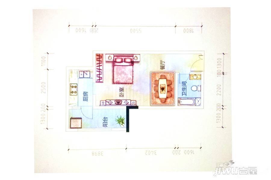 大足宝雍阳光鑫城1室1厅1卫44.6㎡户型图