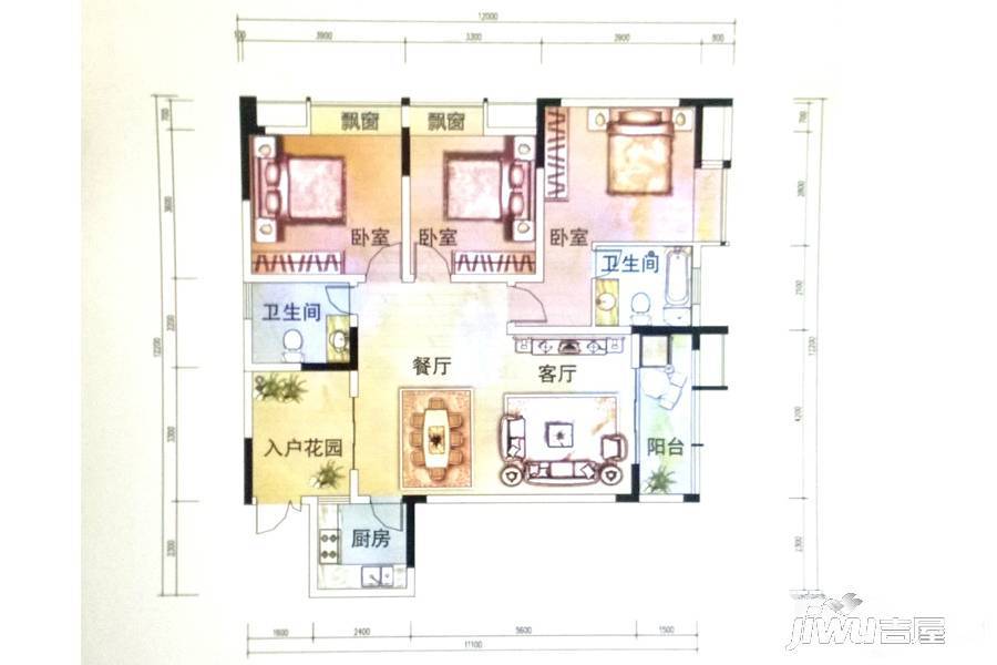 大足宝雍阳光鑫城3室2厅2卫128.8㎡户型图