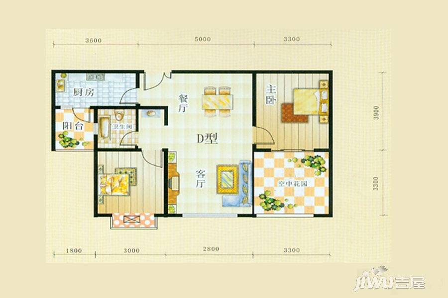 大足龙水融俊城2室2厅1卫88.3㎡户型图