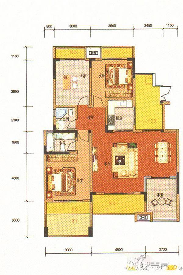 璧山鸥鹏御府3室2厅2卫132.8㎡户型图