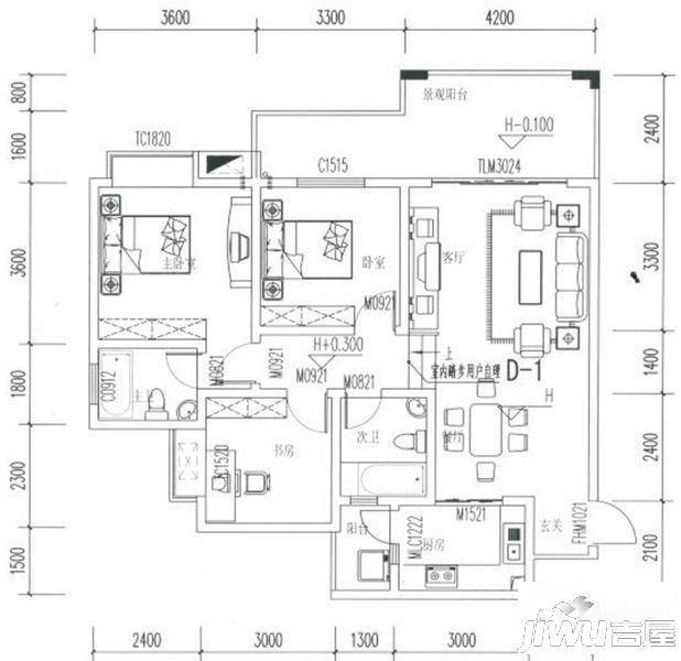 潼南龙乡苑铜新花园3室2厅2卫102.7㎡户型图