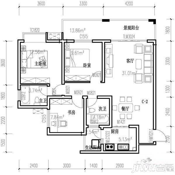 潼南龙乡苑铜新花园3室2厅2卫103.8㎡户型图