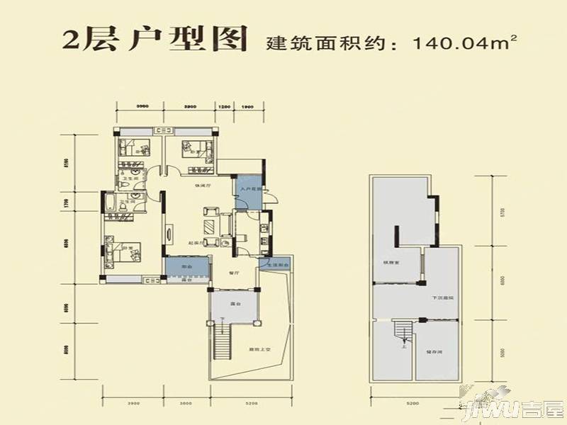 潼南玮益上城华府3室2厅2卫140㎡户型图