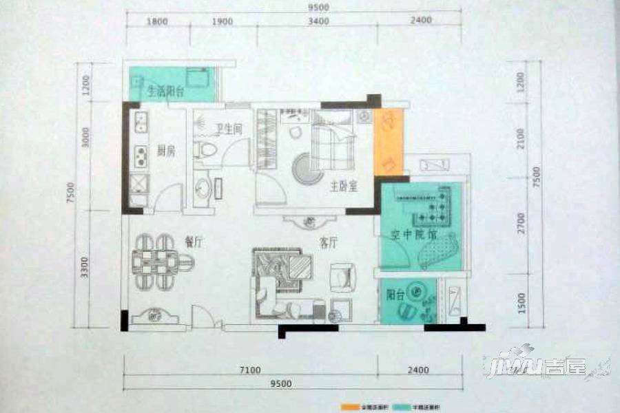 鲁能领秀城1室1厅1卫59㎡户型图