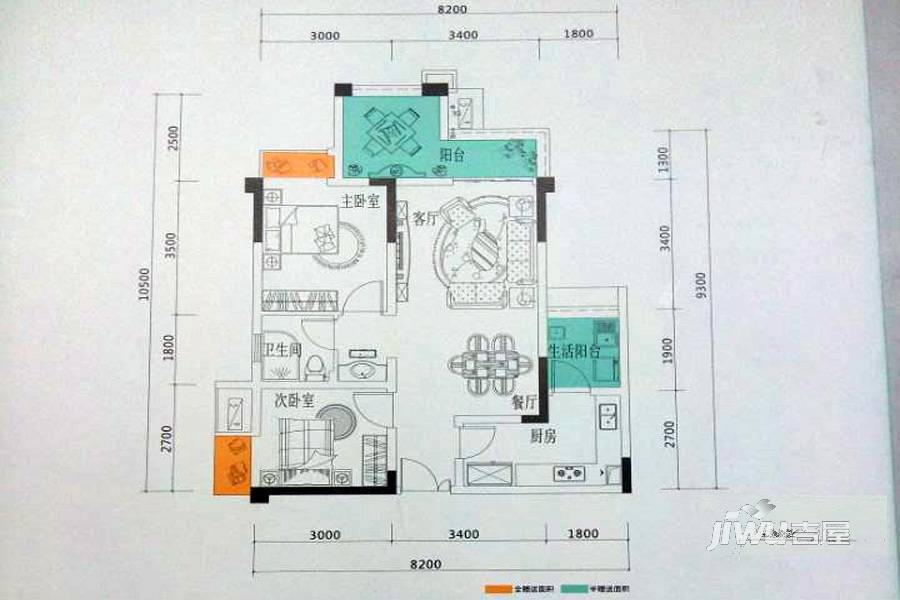 鲁能领秀城2室2厅1卫70㎡户型图