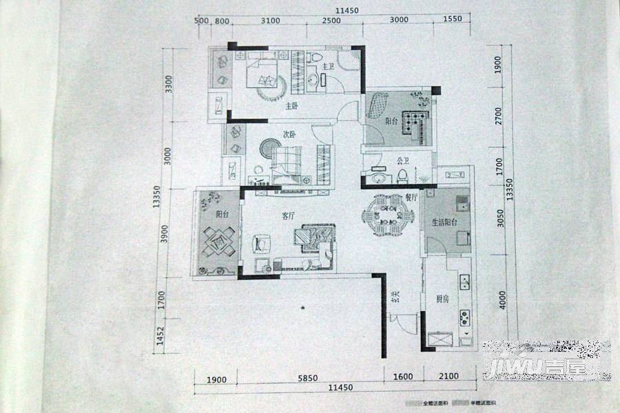 鲁能领秀城3室2厅2卫103㎡户型图