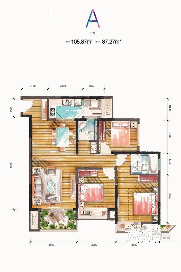 金科天元道3室2厅2卫105.9㎡户型图