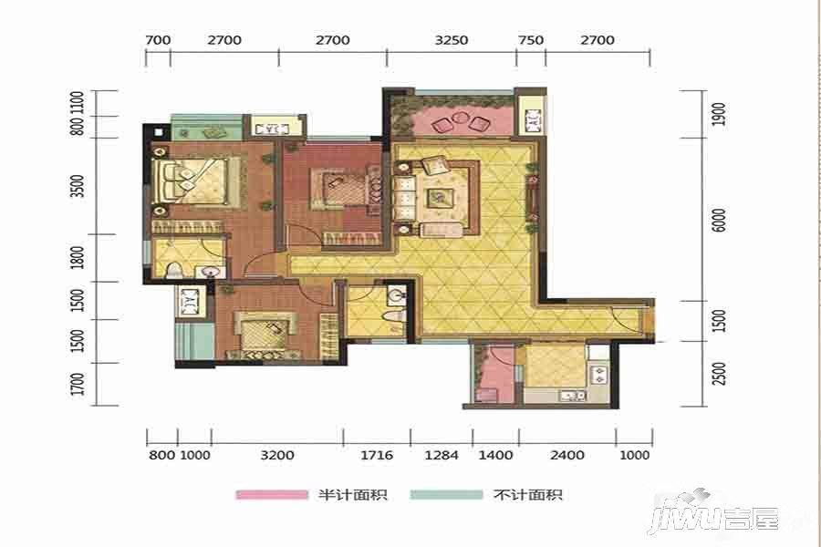 璧山鸥鹏御府3室2厅2卫105.2㎡户型图