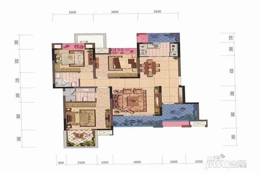 璧山鸥鹏御府3室2厅2卫121.3㎡户型图