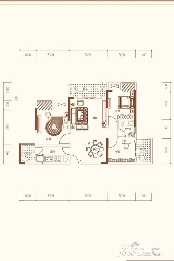 北新御龙湾2室2厅1卫87.4㎡户型图