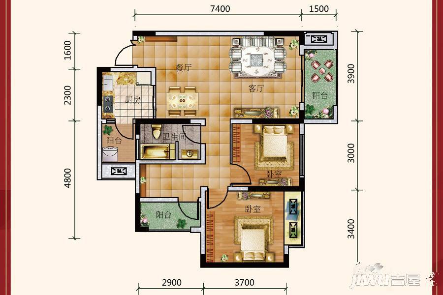 恒春凤凰城3室2厅1卫93.1㎡户型图