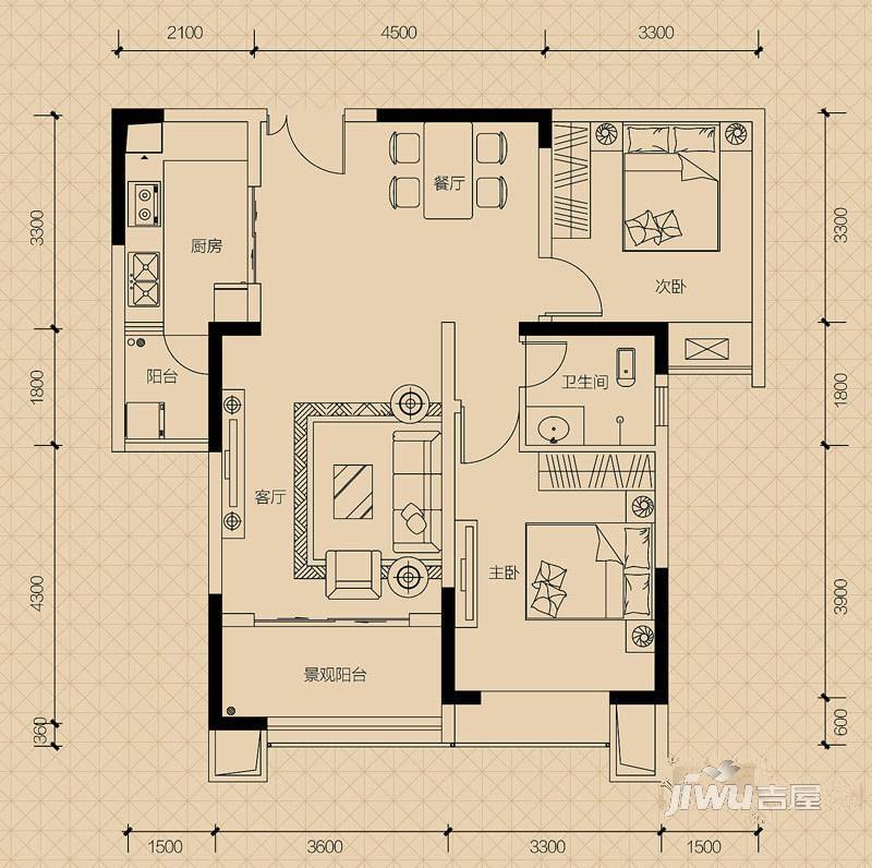 欣光·名车广场2室2厅1卫92.2㎡户型图