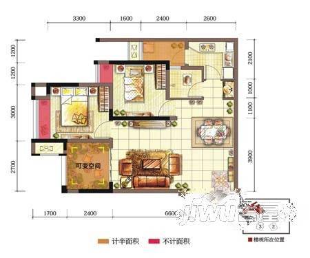 红星国际广场2室2厅1卫76.1㎡户型图