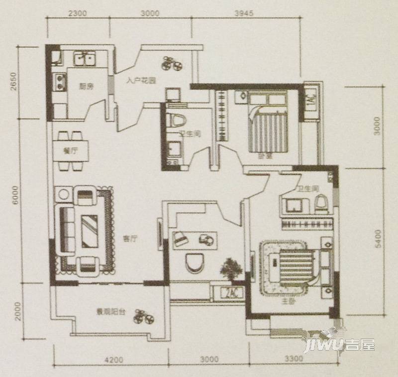 康德天子湖2室1厅2卫100.9㎡户型图