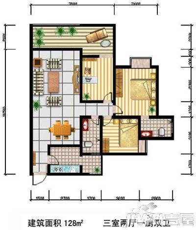 金泉·阳光花园3室2厅2卫128㎡户型图