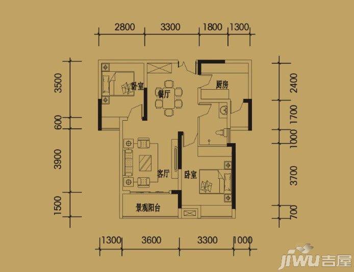 中渝滨江一号2室2厅1卫80㎡户型图