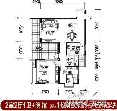 鸿鸥·百安花园2室2厅1卫107.4㎡户型图