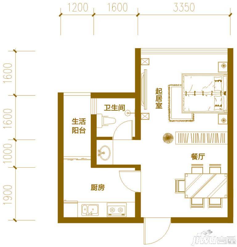 中恒·江南第一城三期1室1厅1卫39.7㎡户型图