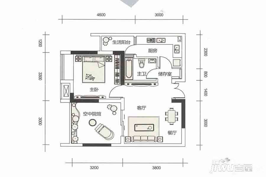 璧山瀚恩韵动1室1厅1卫55㎡户型图