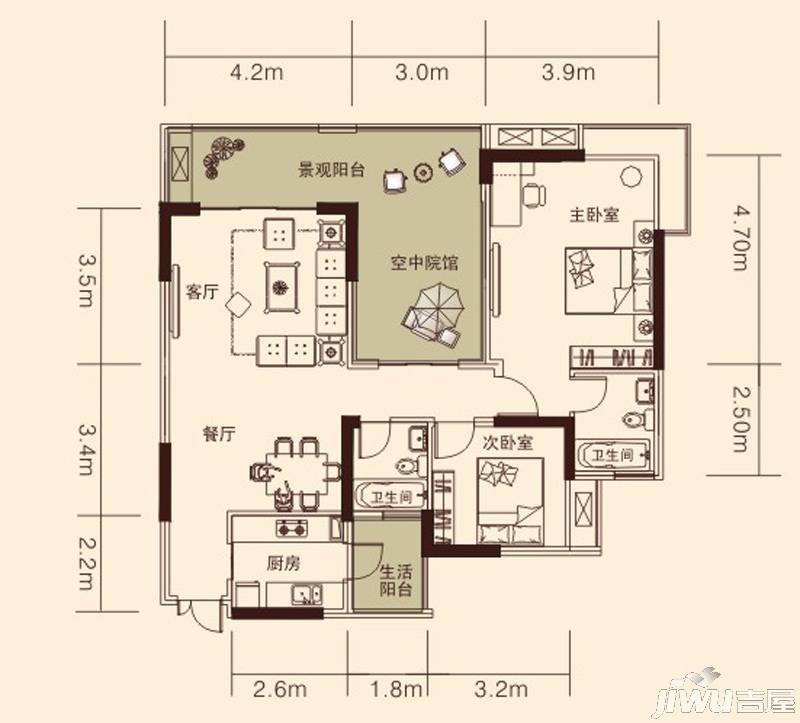 兆甲合阳新城2室2厅2卫93.5㎡户型图