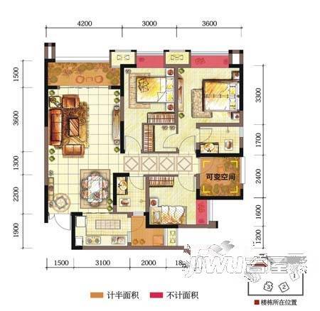 红星国际广场3室2厅2卫111.2㎡户型图