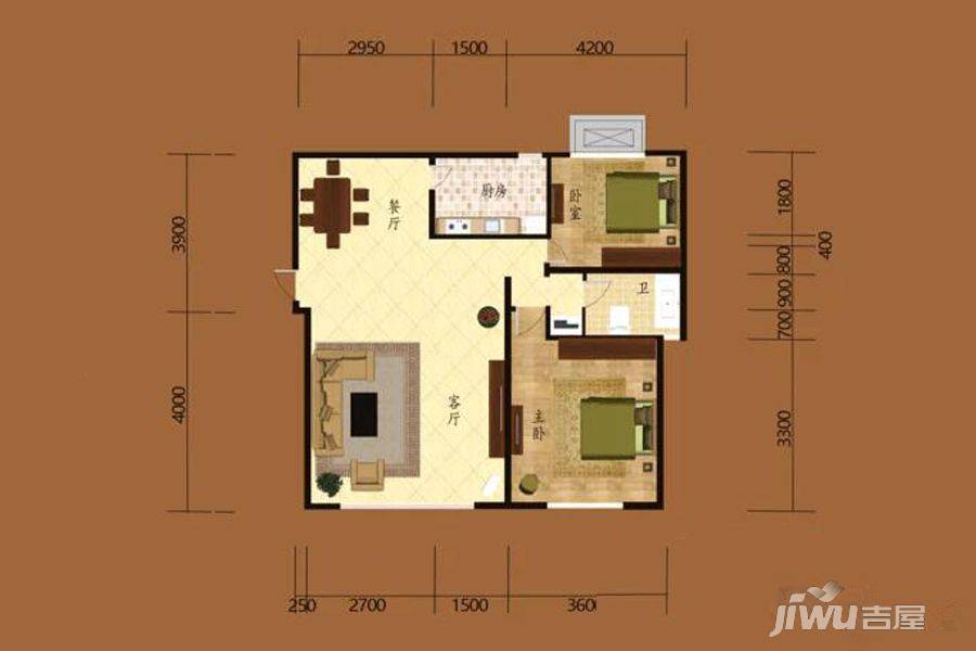 两江名苑伯克林2室2厅1卫户型图