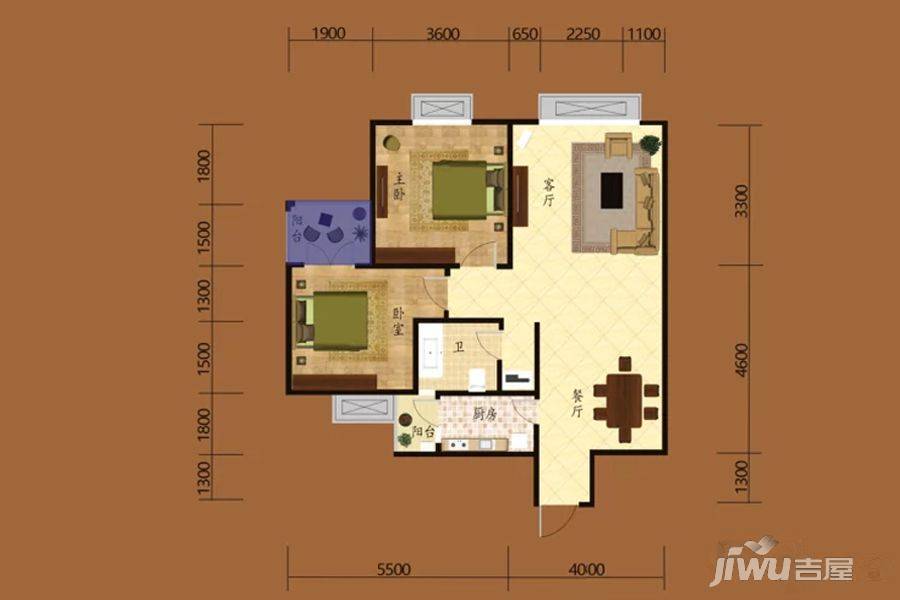 两江名苑伯克林2室2厅1卫户型图