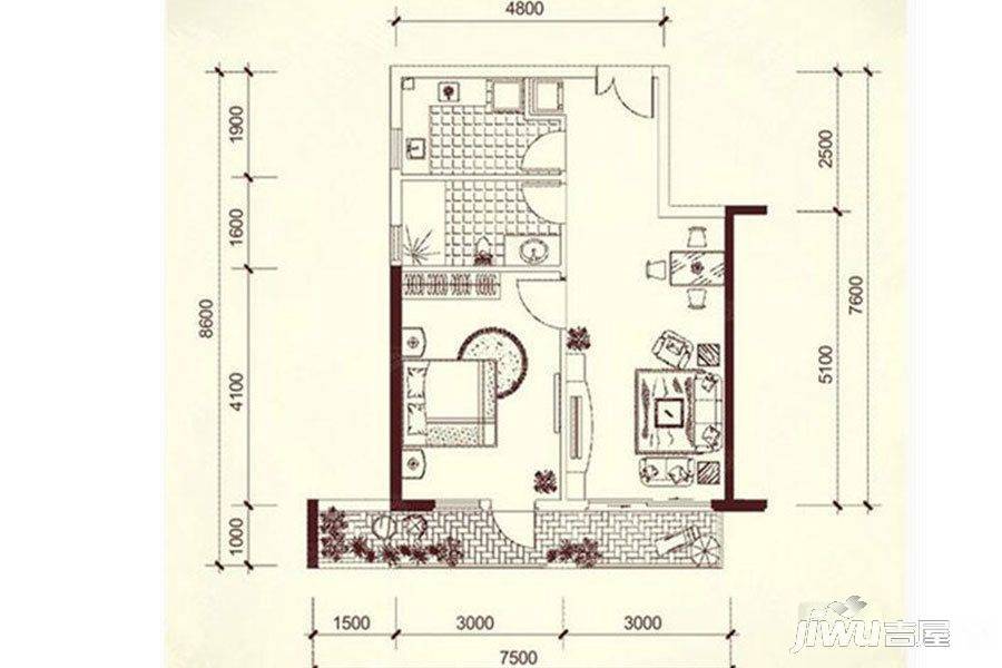 庆隆南山国际社区1室2厅1卫户型图