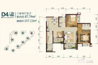 巨龙江山国际3室2厅2卫107.2㎡户型图