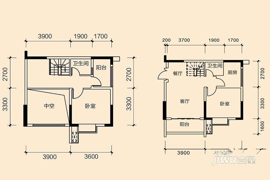 红人馆2室1厅2卫95.6㎡户型图