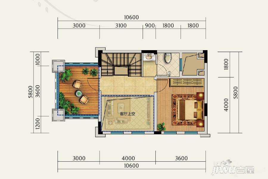 鲁能城中央公馆3室2厅2卫91.6㎡户型图