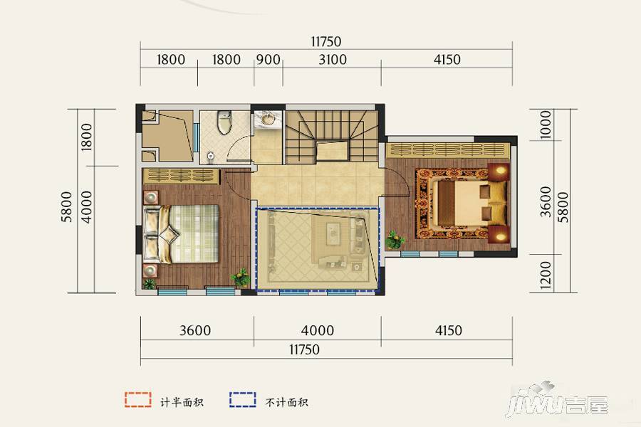 鲁能城中央公馆3室2厅2卫91.6㎡户型图