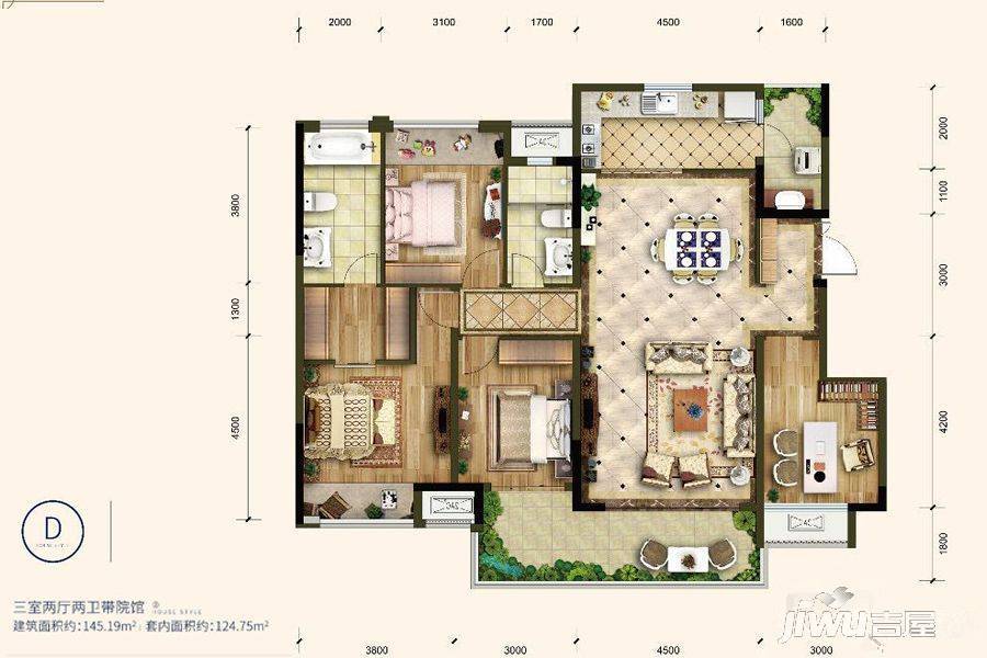 重庆金科天元道洋房d户型户型图_首付金额_3室2厅2卫_145.