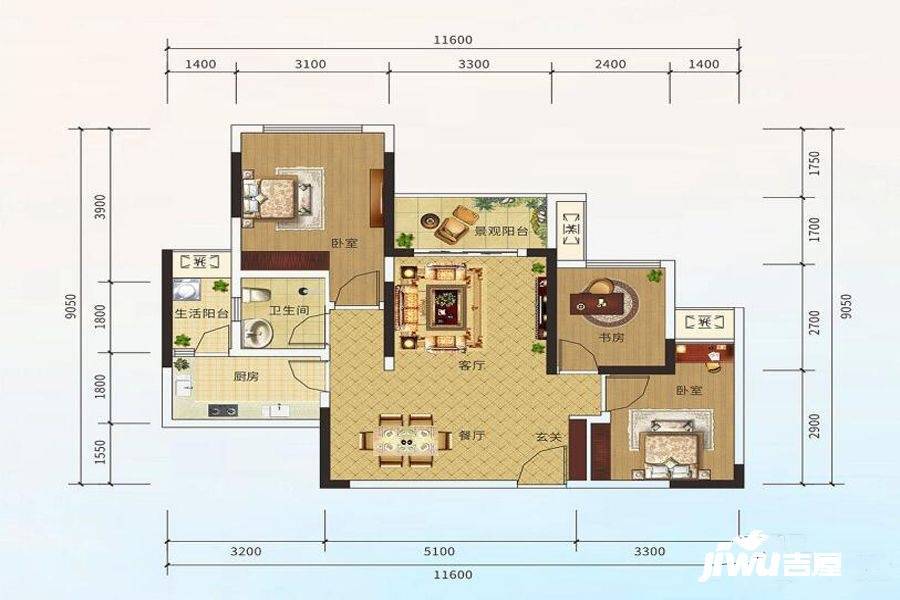 联发公园里2室2厅1卫65㎡户型图