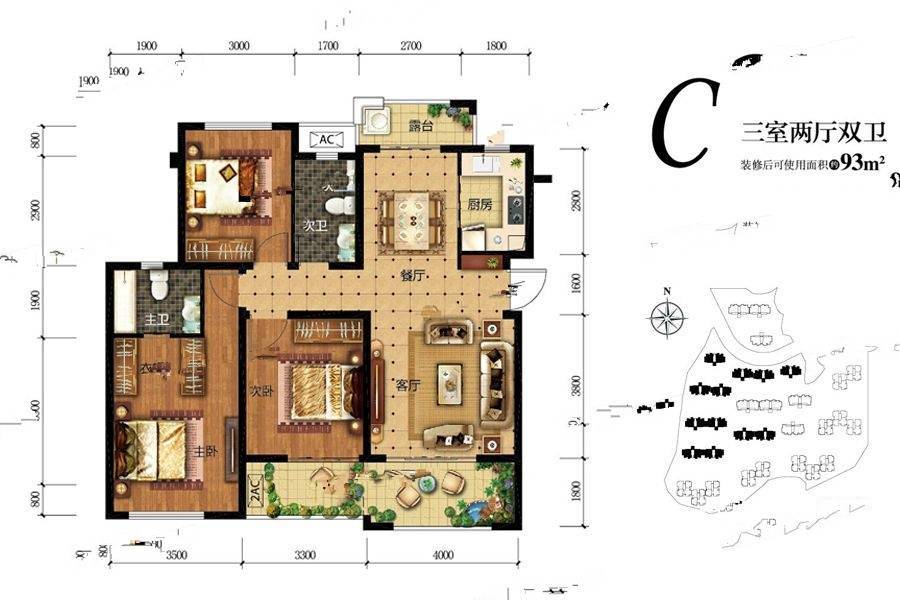 保利金香槟3室2厅2卫户型图