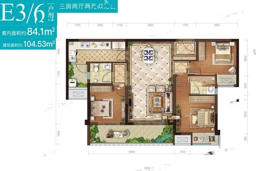 金科岭上3室2厅2卫104.5㎡户型图