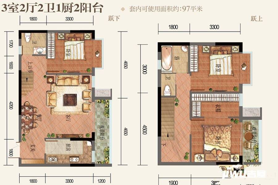 国盛园墅3室2厅2卫户型图