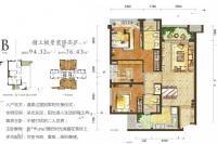 万科观承3室2厅2卫94.3㎡户型图