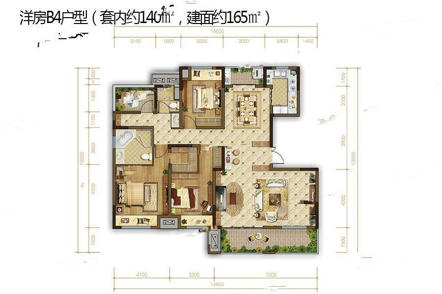 公园九里3室2厅2卫165㎡户型图