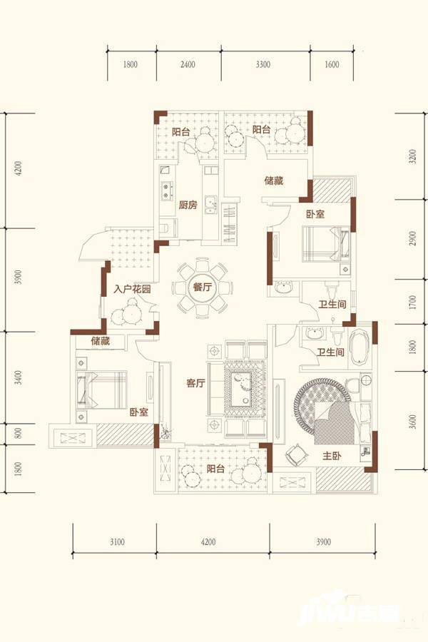 北新御龙湾3室2厅2卫122.3㎡户型图