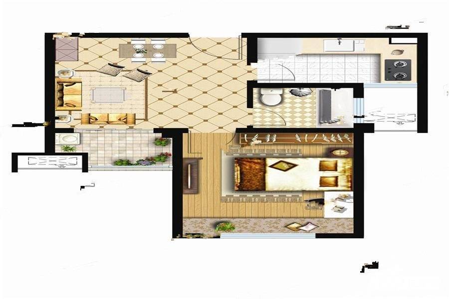 银湖义安学府1室2厅1卫53.7㎡户型图