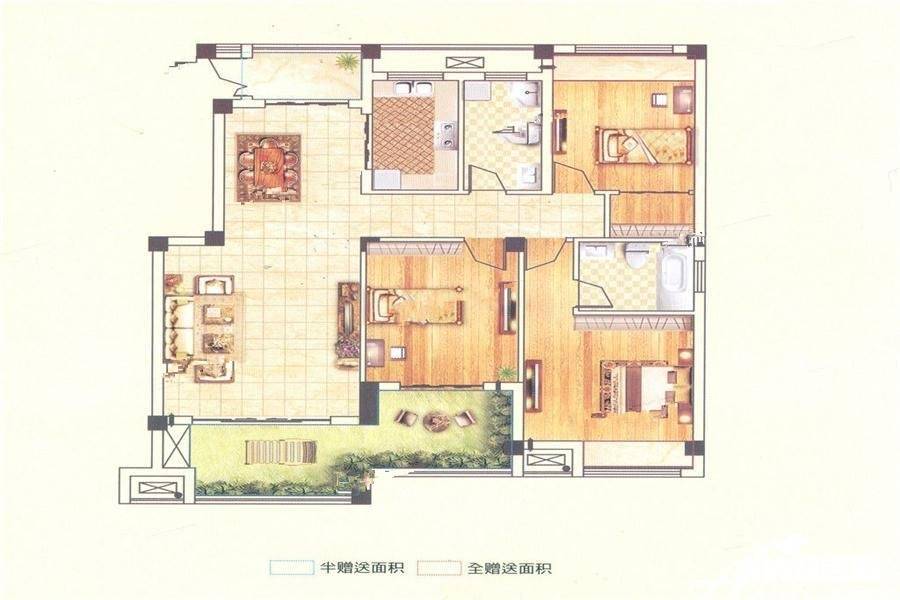 澳森半山美苑3室2厅1卫135㎡户型图