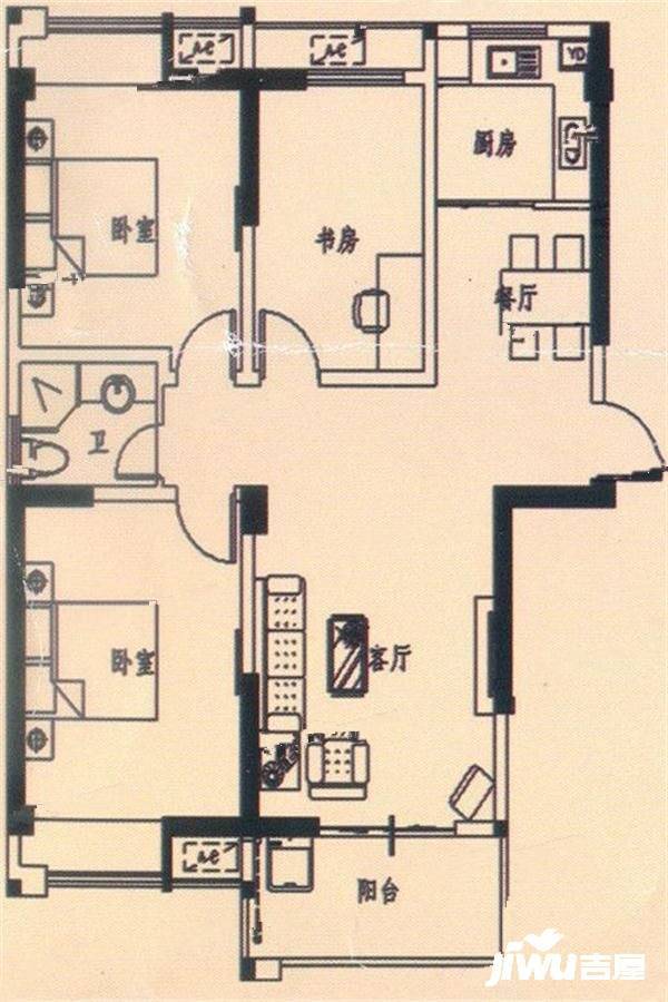 都市嘉园3室2厅1卫115㎡户型图