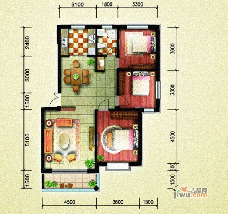 南郡天下3室2厅1卫113.8㎡户型图