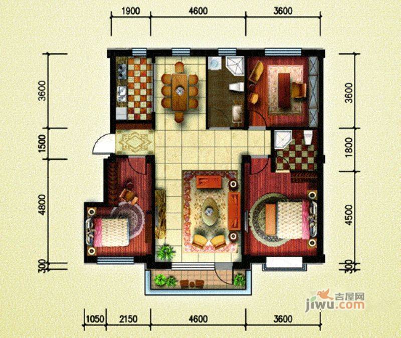 南郡天下3室2厅2卫131㎡户型图